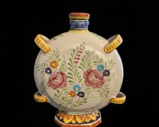Deruta "Medici" Style Ceramic Flask Vase with Grotesque Face