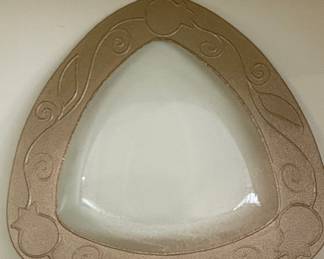 Triangular Decorative Glass Dish with Pomegranate Motif