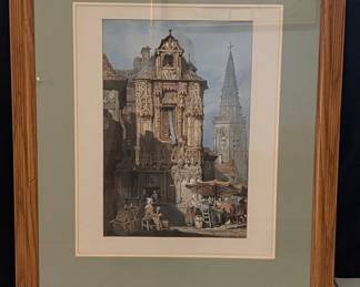 Samuel Prout French Townscape Watercolor Framed
