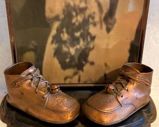 Bronzed Baby Shoes with Framed Portrait