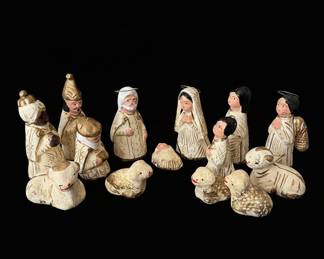 Mexican Folk Art Hand-Painted Terracotta Nativity Set