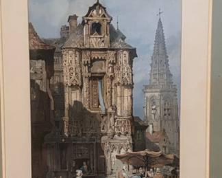 Samuel Prout French Townscape Watercolor Framed