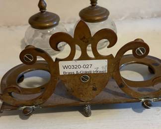Brass and Glass Double Inkwell