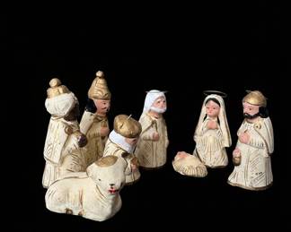 Mexican Folk Art Hand-Painted Terracotta Nativity Set