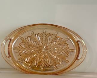 Peach Opalescent Glass Serving Tray with Handles - Jeannette Glass Sunflower Pattern