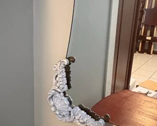 Ornate Giltwood Mirror with Scalloped Edges and Lavender Accents