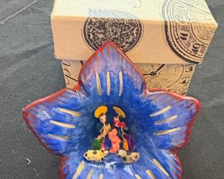 Hand-Painted Ceramic Star Dish with Nativity Figures by Lourdes Gaitan