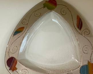 Triangular Decorative Glass Dish with Pomegranate Motif