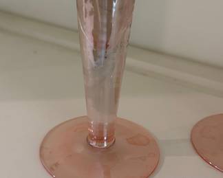 Vintage Pink Iridescent Trumpet Vases (Set of 2)