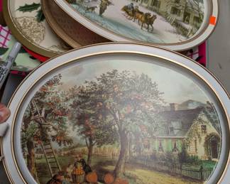 Currier & Ives Tin Serving Trays