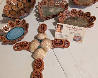 Unique Walnut, Stone, Shell Art