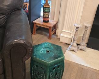 Chinese ceramic, hexagon drum stool - indoor/outdoor 