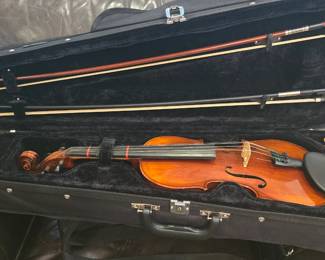 Violin from Amati Violin Shop, Inc in hardshell case with 2 bows and accessories