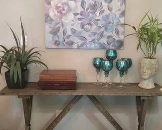 wood table - use for decor or as a sofa table, face planter with live plant