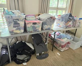 car seats, bouncers, and baby/toddler/kids clothes