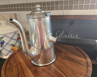 vintage Art Deco silver-plated side-handled coffee pot stamped Southern Pacific SS Lines
