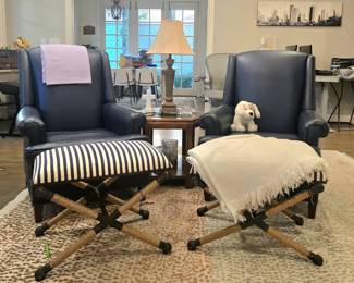 Navy leather chairs and contemporary stool/benches