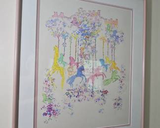 carousel watercolor signed Falk and dated October 1989