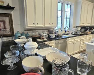 large selection of dishes, dish sets, glasses, bowls, cooking dishes, bakeware and more!