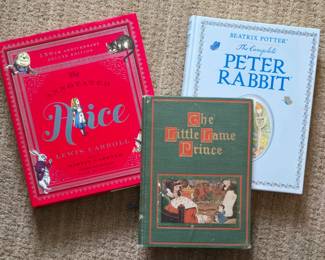 Collectible Children's books:  "The Annodated Alice": 150th Anniversary Deluxe Edition,  "The Complete Peter Rabbit" comprehensive collection includes all 23 of Potter's original "tales" that feature her iconic illustrations.  1909s "The LIttle Lame Prince" hardcover printed by Rand McNally & Co. 