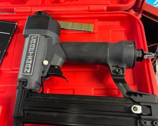Craftsman 18-Gauge Air Nailer/Stapler w/ Case, Manual & Fasteners Includes Craftsman combination brad nailer/stapler model 351.184540 in hard case with manual, assorted staples/brads, CAMO Marksman Pro tool with deck screws, and Duo-Fast 3" concrete fasteners. Untested.  Condition: Appears clean with light use wear. Includes assorted accessories and fasteners shown. Untested.  • Craftsman 18-gauge combo nailer/stapler with case  • Includes manuals, fasteners, CAMO deck tool & Duo-Fast concrete nails  • Great starter set for trim, decking, and light carpentry projects  Market Insights: Mixed pneumatic fastening and decking accessory lots like this typically fall in the $50–120 range based on current market trends.