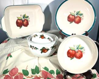 Apple motif dishware and tablecloth