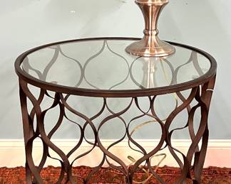 Contemporary metal and glass end table