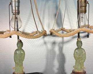Vintage Jade lamps with oriental figures
