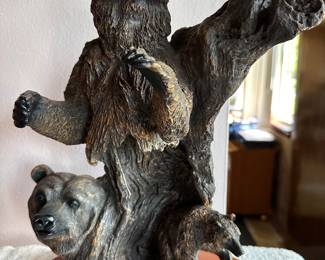 Painted resin bear statue