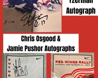 Chris Osgood & Jamie Pushor autographed Detroit Red Wings items