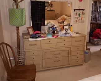 blond dresser with mirror