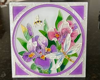 hand painted stained glass tile