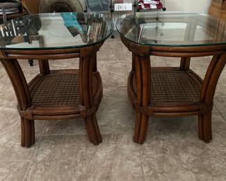 bamboo/rattan glass top side tables