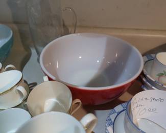 Pyrex bowl and Mikasa china