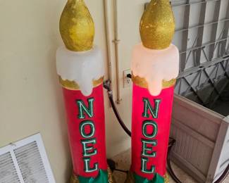 These are leftover from last week's estate sale We did not find them until Sunday morning in the attic they stayed about 4 ft tall heavy blow molds, $40 for the pair