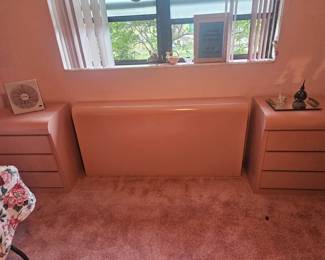 Here's the headboard staged with the night stands, the dresser is still in the garage $300