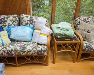 Three piece Rattan set and Bedding items