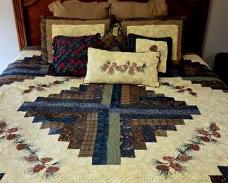 Donna Sharp Cabin Raising Pinecone Quilt. California King Quilt Set 9 pieces