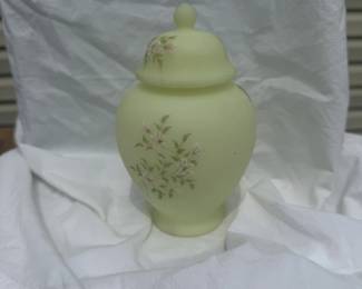 Fenton Pink Blossom on Custard Satin Glass Ginger Jar