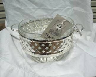 French Clear Glass Relish Tray with silver carrier