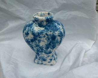Vintage Blue and white ceramic vase with speckled glaze