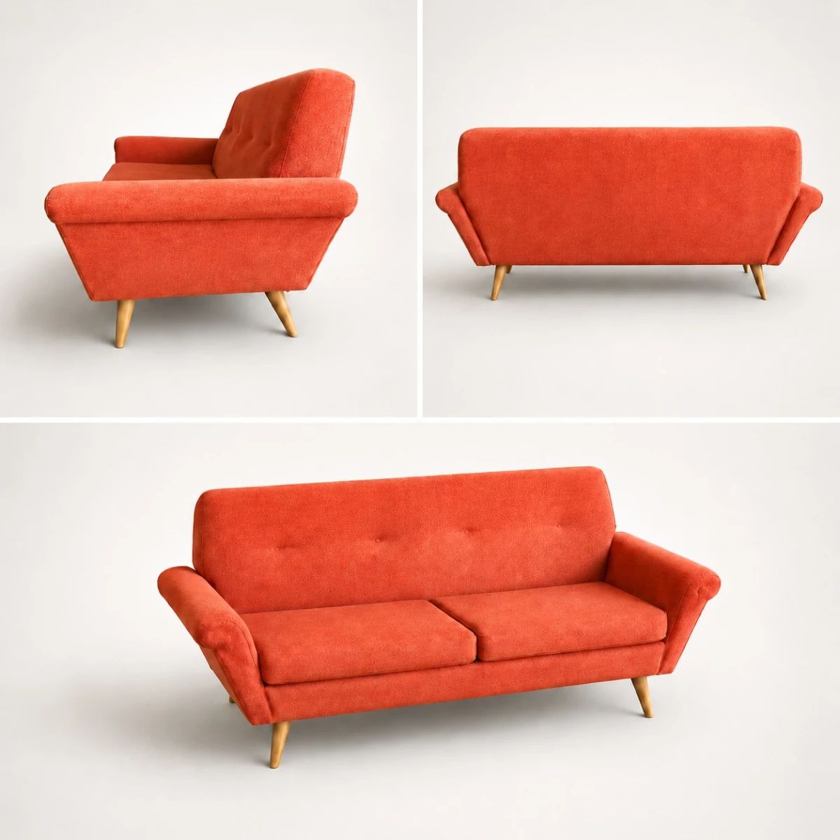 Authentic Mid Century Modern Loveseat Sofa – Vintage Danish Style in Coral Upholstery