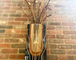 Modern Metal Wall Vase with Decorative Glass Insert – Contemporary Floral Wall Accent