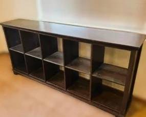 Dark Wood Cube Storage Console – Modern Open Shelf Media & Display Cabinet