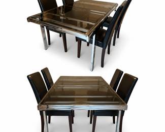 Luxury Modern Dining Table Set – Smoked Glass & Chrome Contemporary Dining Furniture