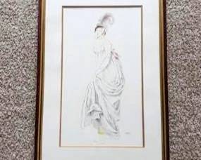 Elegant Fashion Sketch Print – Framed Signed Figurative Line Drawing Artwork