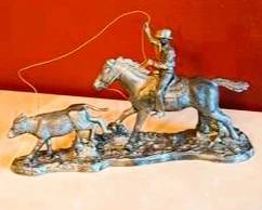 Michael Ricker Cowboy Pewter Sculpture – Vintage Western Horse & Cattle Figurine