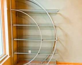 Modern Contemporary Metal & Glass Etagere Bookshelf Display Unit – Sculptural Open Shelf Storage