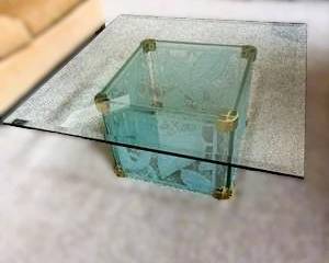 Modern Glass Coffee Table with Etched Frosted Base – Contemporary Square Accent Table