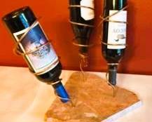 Modern Marble Base Wine Bottle Holder Sculpture – Contemporary Rock & Metal Countertop Wine Rack